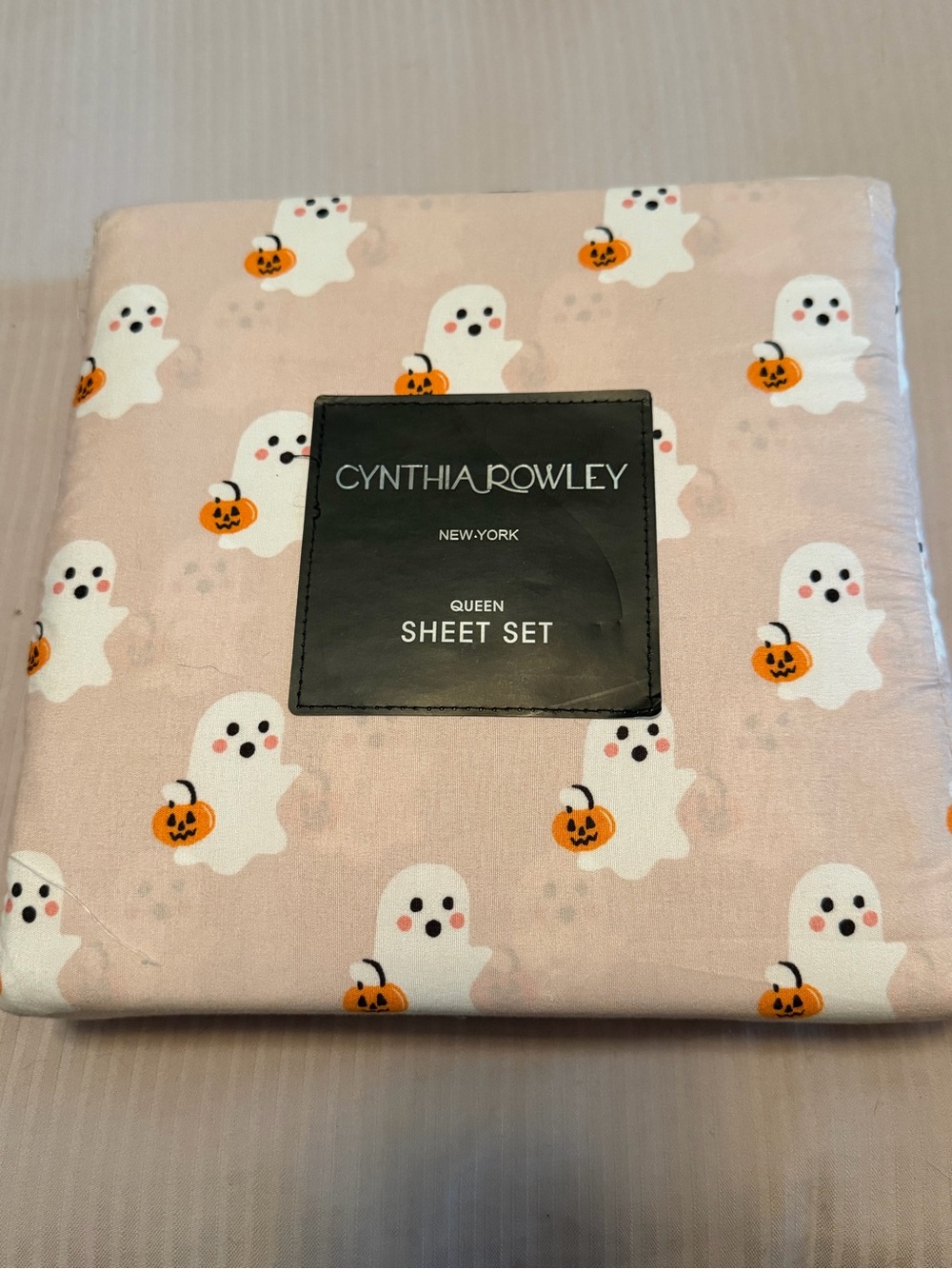 Cynthia Rowley Pink Sheets Queen Ghost & Pumpkin Sheet Set